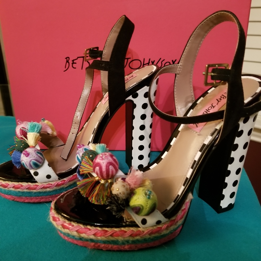 Betsey Johnson Shoe Polka Black Multi Size 6.5M
